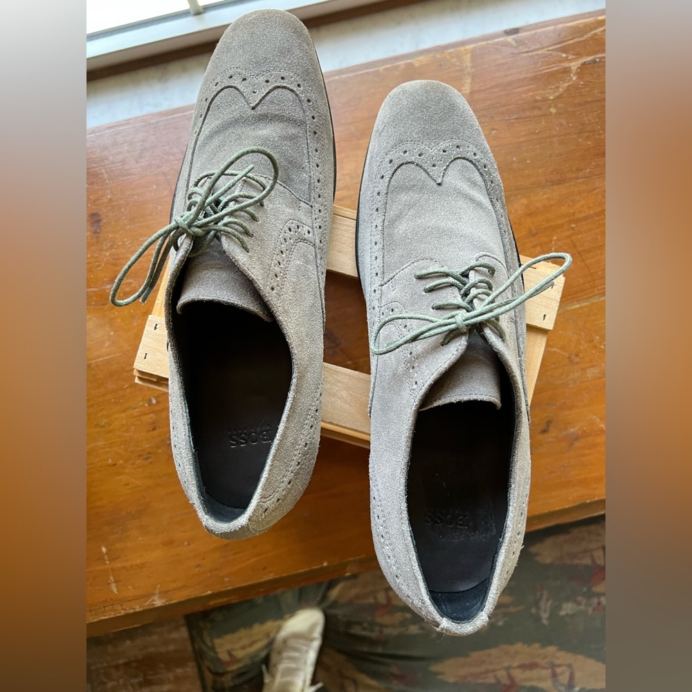 Hugo Boss Lace Up Dove Gray Suede Wingtip Oxfords - Picture 10 of 16